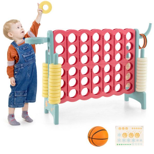 4-in-a-Row Connect Game with Basketball Hoop and Toss Ring-Blue