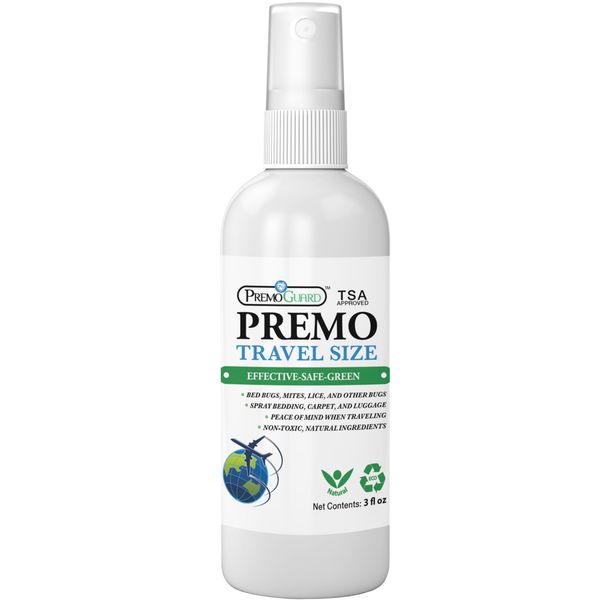 Travel Bed Bug & Mite Killer Spray by Premo Guard 3 oz – Child & Pet Safe – Fast Acting – Stain & Odor Free – Best Protection – Carryon Bag Approved