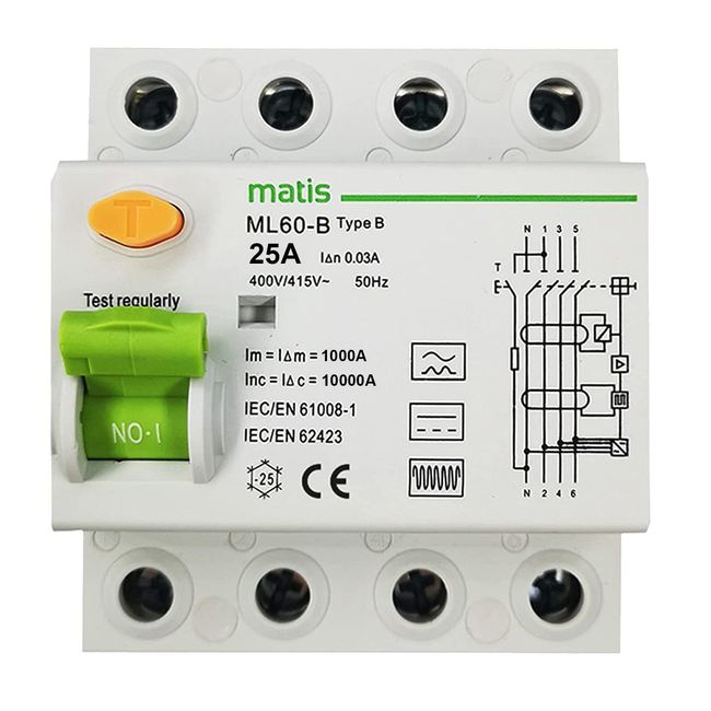 FI Schutzschalter TYP B 25A / 30mA, 4-Pol Allstromsensitiv Schalter Automat Sicherung