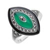 Esse Marcasite Sterling Silver Black Enamel Green Chalcedony & Marcasite Statement Ring (O)