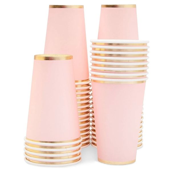 Juvale 50 Pack Light Pink Paper Cups, Disposable Party Supplies (12 oz)