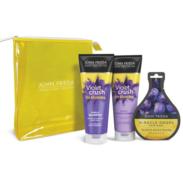 John Frieda Violet Crush Gift Set - for Blonde Hair - 2 x 250ml Shampoo/Conditioner + Miracle Drop Sachet