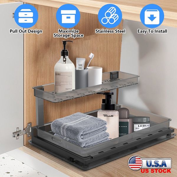 2 Tier Under Sink Organizer Kitchen Cabinet Bathroom Multi-Purpose Storage Shelf