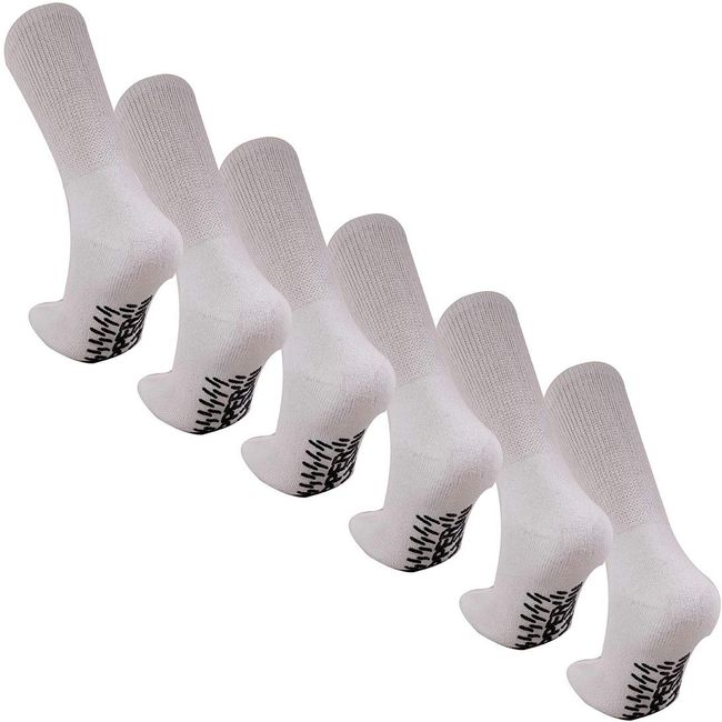 USBingoshop Physicians Approved Hospital Socks Non-Slip Grip Anti Skid Non-Skid Crew Ankle Cotton Non Slip Diabetic Hospital Socks for Men Women Unisex 3, 6 or 12-Pairs (U 6-PK DN White, 10-13)