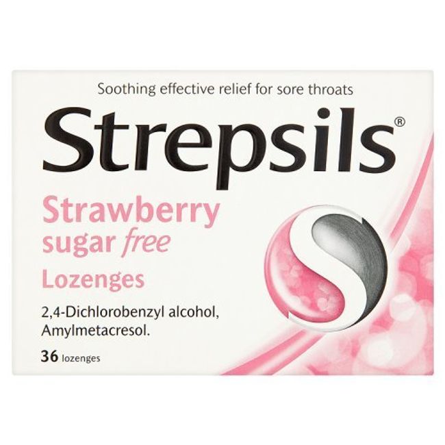 Strepsils Strawberry Sugar Free 36 Lozenges by Strepsils