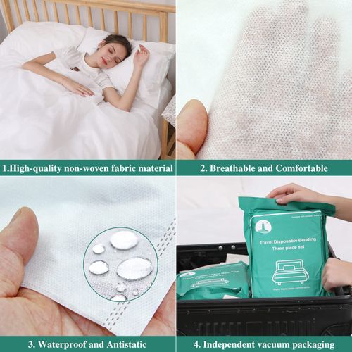 2 Pack Disposable Bed Sheets for Hotel, Portable Bedspread, Disposable Bedding Set with 2 Bed Sheet 2 Quilt Cover and 4 Pillowcase for Travel