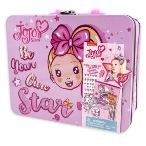 JoJo Siwa Art and Activity Tin Box Mess Free Carry Case, Stickers, Mini Markers, Sketch Pad for Toddlers and Kids