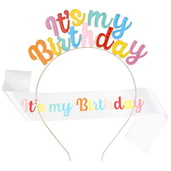 Birthday Crowns for Women IT'S MY BIRTHDAY Alloy Headband Birthday Sash & Birthday Tiara Happy Birthday Headpiece for Women Girls Party Decorations(Style 2)