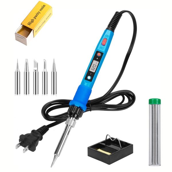 Soldering Iron Kit, 80W 110V LCD Digital Soldering Welding Iron Kit with Ceramic Heater, Portable Soldering Kit with 5pcs Tips, Stand, Solder Tube, Sponge, Solder Paste,for Metal,Electric, DIY