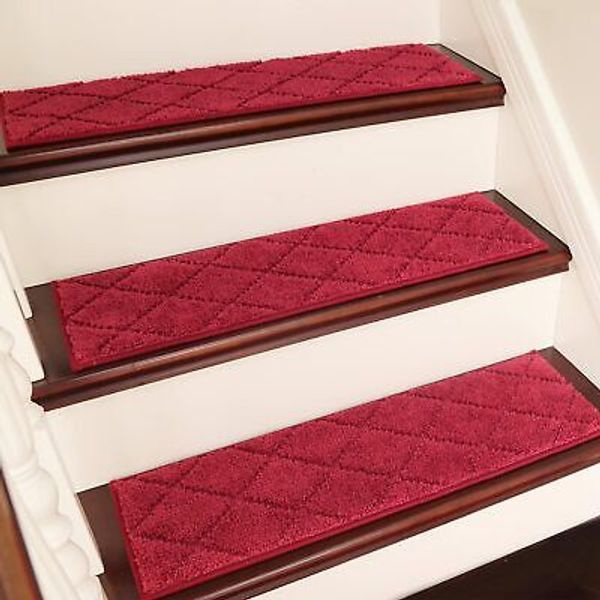 COSY HOMEER Edging Stair Treads Non-Slip Carpet Mat 28inX9in Indoor 4pc, Red