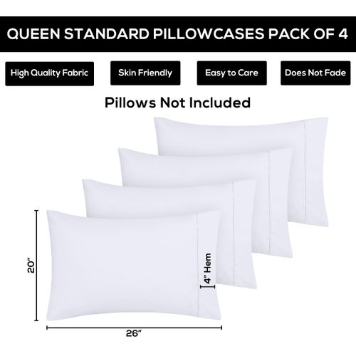 Utopia Bedding Standard Pillow Cases - 4 Pack - Envelope Closure - Soft Brushed Microfiber Fabric - Shrinkage and Fade Resistant Pillow Cases Standard Size 20 X 26 Inches (Standard, White)