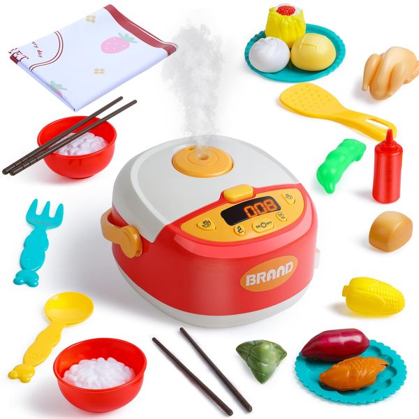 Cute Stone Pretend Play Kitchen Rice Cooker Toy, Set of 26, Realistic Spraying, Table Cloth Included, Educational Toy, Cookware, Pretend Play, Cooking Toy, Electric Rice Cooker, Children's Birthday