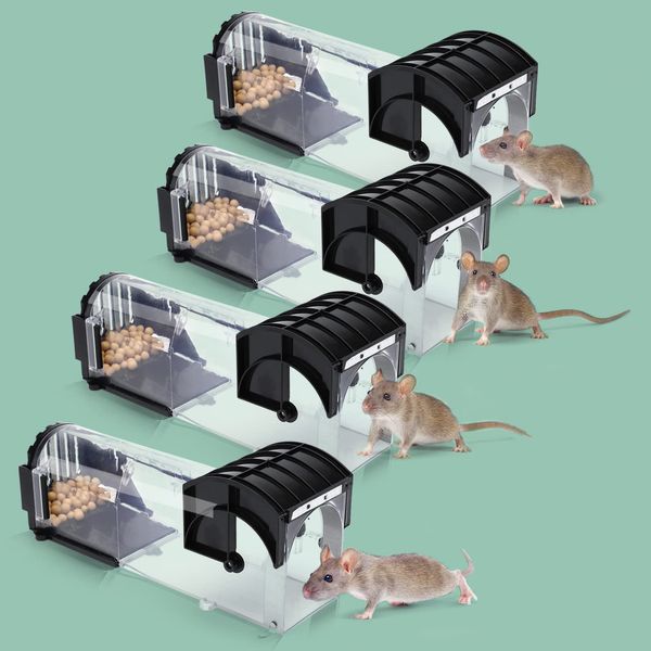 4 Pack Humane Mouse Traps Indoors, Live Mice Traps, Upgraded Sensitive Effective & Easy Use,Touchless Catch Mice, Mouse, Field Mouse & Rodent Catchers For Home, Commercial, Residential, Outdoor