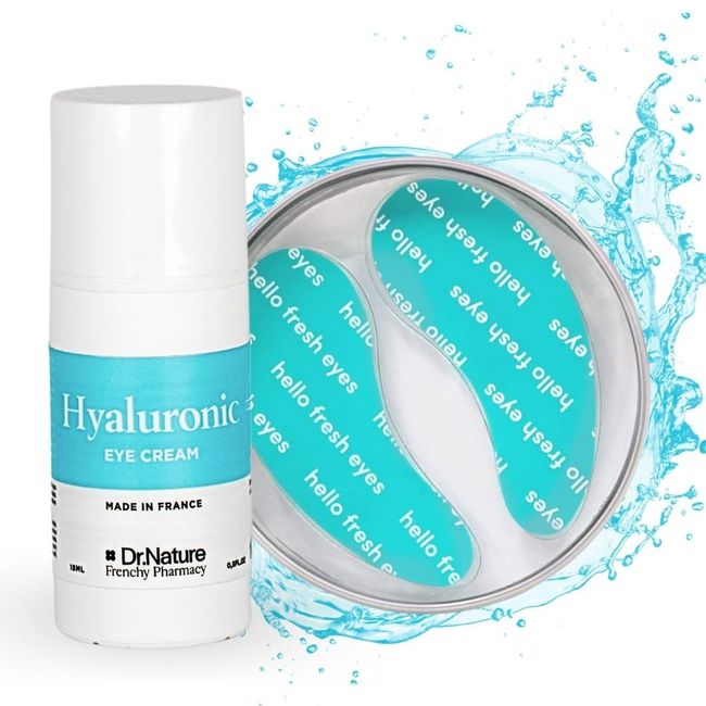 Hyaluronsäure Augenringe Duo Expert - 100% Inhaltsstoffe natürlichen Ursprungs Hyaluron Augencreme gegen Augenringe und Tränensacke + 2 Augenpads Wiederverwendbare - Eye Pads