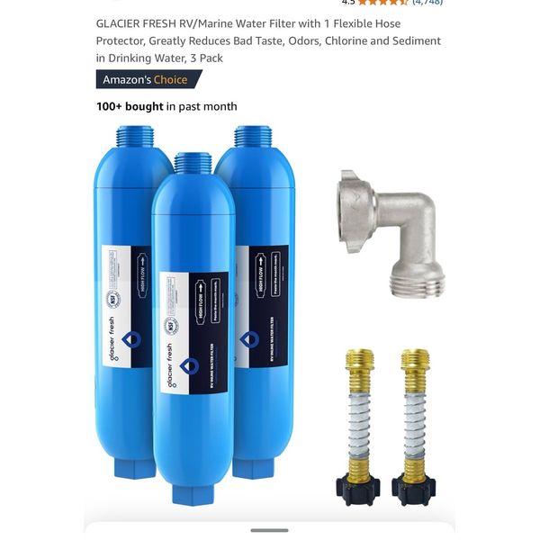 3 Pack RV Water Filter with Flexible Hose Protector, Reduces Odors, Sediments