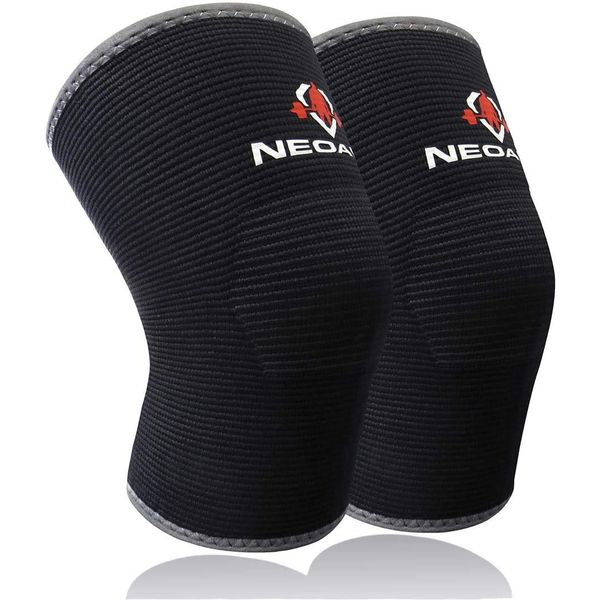 NeoAlly Knee Sleeves for Crossfit Weightlifting Powerlifting Squats Cross Training Workout - High Strength Knitted Fabric Advanced Alternative to 7mm Neoprene Knee Sleeve, Black, Medium