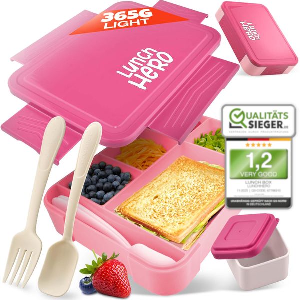 LUNCHHERO Bento Box Lunch Box Kids with Compartments - [Grade 1.2] - BPA Free Lunch Boxes for Kids - Kids Bento Lunch Box with Leak-Proof Sauce Box & Cutlery - Snack Box, Lunchbox for Boys & Girls