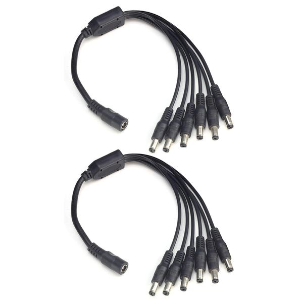 2-Pack 1 to 6 Way DC Power Splitter Cable, Plug 5.5mm x 2.1mm, for CCTV Cameras DVR LED Light Strip