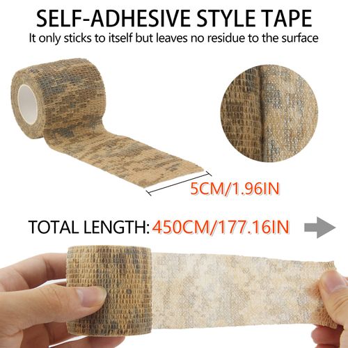 BOROLA Self-Adhesive Protective Camouflage Tape Cling Scope Wrap Camo Stretch Bandage for Camping,Flashlights,Bicycle,Range Finder Camera etc. （4Pcs, Desert Camo