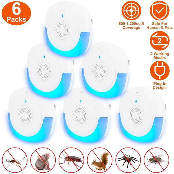 6Pack Ultrasonic Pest Insect Rodent Repeller Plug-In Mice Rat Bug On/Off 2 Modes