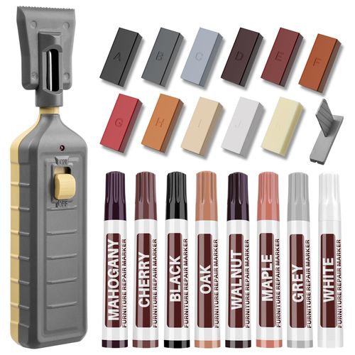 Vinyl Floor Repair Kit with Heat Pen - 11 Colors Hardwood Laminate Floor Wax Wood Furniture Touch Up Marker Linoleum Repair Kit Restore Any Scratches, Stains, Cracks, Hole for Floor, Door, Cabinet