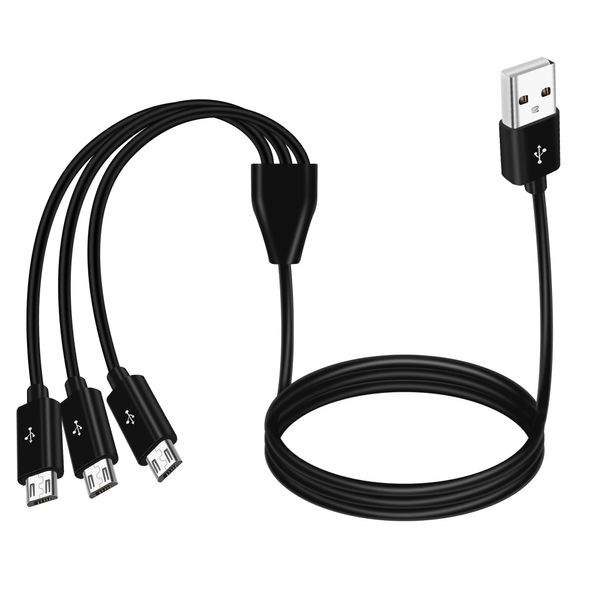 MEIRIYFA USB to Micro USB Splitter Cable, 3 in 1 USB 2.0 A Male to Three Micro USB Male Sync Charging Cable - (Black, 1M)