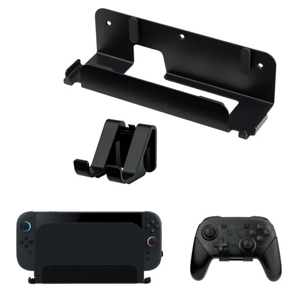 Mcbazel NS Switch 2 Wall Mount & Shelf Bracket, Metal Switch 2 Mount with Ventilation, Joy Con Controllers Hooks & Screw Kit (Black)