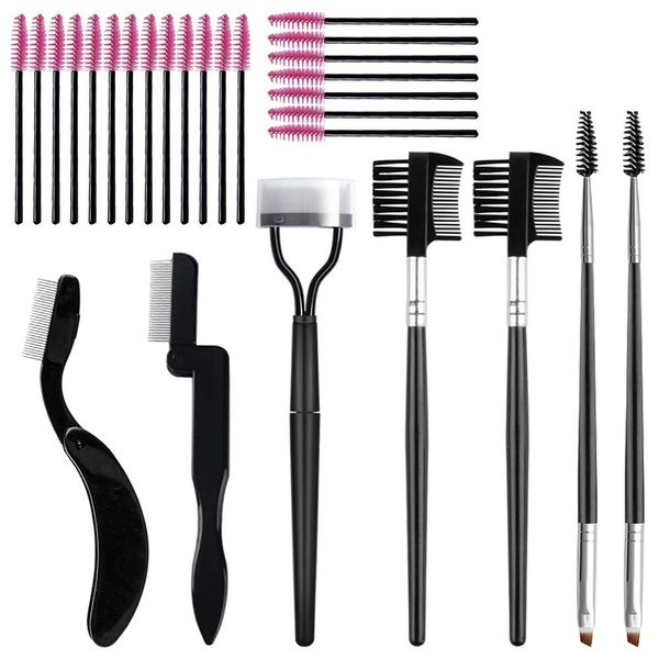 7 Pcs Folding Eyebrow Comb and Brush,Sonku Eyelash Comb Curlers Steel Brow Grooming Brush Eyelash Seperator with 20 Pcs Disposable Mascara Brushes for Makeup Tool Supplies