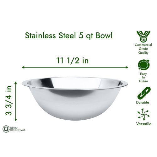 Great Credentials 5 Qt Stainless Steel Mixing Bowl 11.5 Inches Diameter, Flat Base bowls set of 2