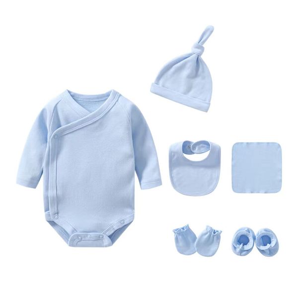 Newborn Solid Color Cotton Bodysuit Thin Style Sets - 52 (Newborn) / Blue