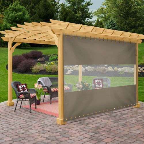 Covers & All Outdoor Clear Panel Curtain, 12 Oz Tarp Max Waterproof UV Resistant, for Outdoors Indoors, Rustproof Grommets (8' H x 12' W Feet, Beige)