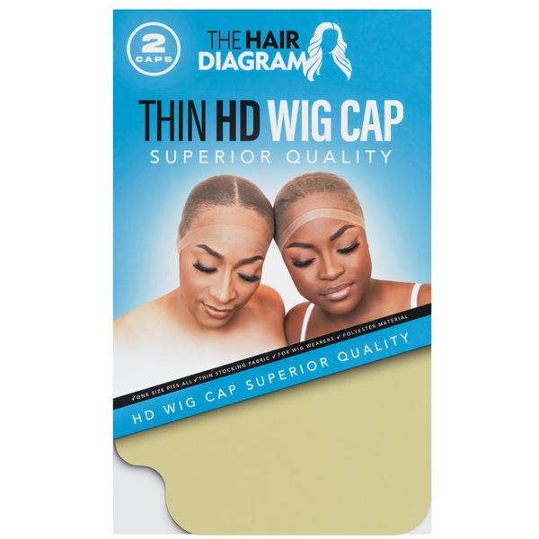 The Hair Diagram Ultra Thin HD Wig Cap - Nude Wig Cap for Seamless Wig Application - Stretch Fit For All Head Sizes - Compatible With Bold Hold Products - Pack of 2 Caps