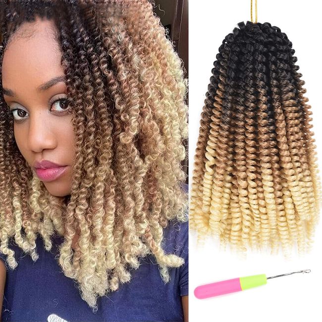 Spring Twist hair 8Inch crochet braids Synthetic Braiding Hair Extensions For Bomb Twist Passion twist Ombre Black Blonde Honey Blonde Low Temperature Fiber 4Packs (T1B/27/613)