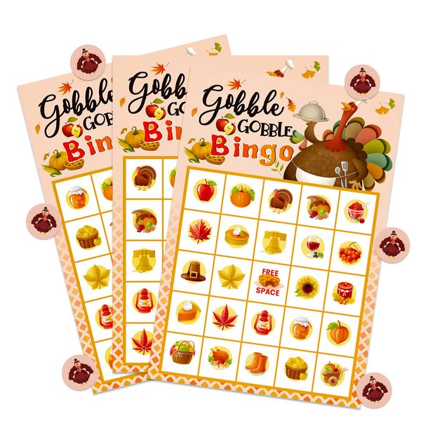 XJF Thanksgiving Bingo Games for Kids 26 Players Thanksgiving Bingo Card Fall Turkey Party Games for Family Children School Classroom Activities Thanksgiving Party Favor Supplies