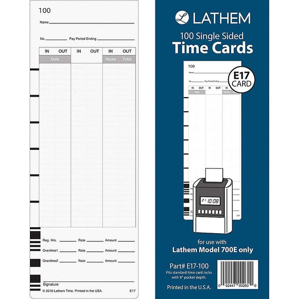 Lathem Model 700E Clock Single Sided Time Cards, White