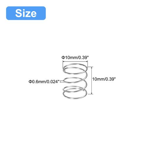 uxcell Compression Springs, 304 Stainless Steel, 0.4 inches (10 mm), OD Wire Diameter 0.02 inches (0.6 mm), Total Height 0.4 inches (10 mm), Silver Tone 5 Pieces