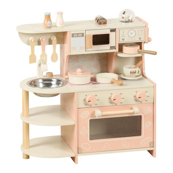 Wooden Kitchen Playset for Kids Ages 3-8, Pretend Play Kitchen for Toddlers with Realistic Design