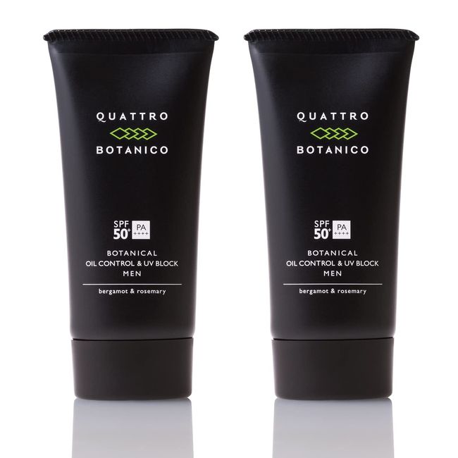 Quattro Botanico (Sunscreen) Botanical, Oil Control & UV Blocking, 1.8 oz (50 g) x 2, Men's, Sebum Care, Waterproof, Sunscreen Cream (SPF50+ / PA++++++)