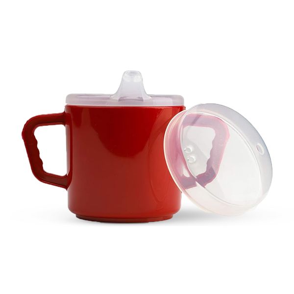 Compact 240ml Adult Sippy Cup with Dual Handles - Ideal for Limited Mobility, Handicapped, and Elderly Care - Assistive Sip Cups Cups for Elderly Care Drinking Mug/Drinking Cup/Non Spill Cup (Red)