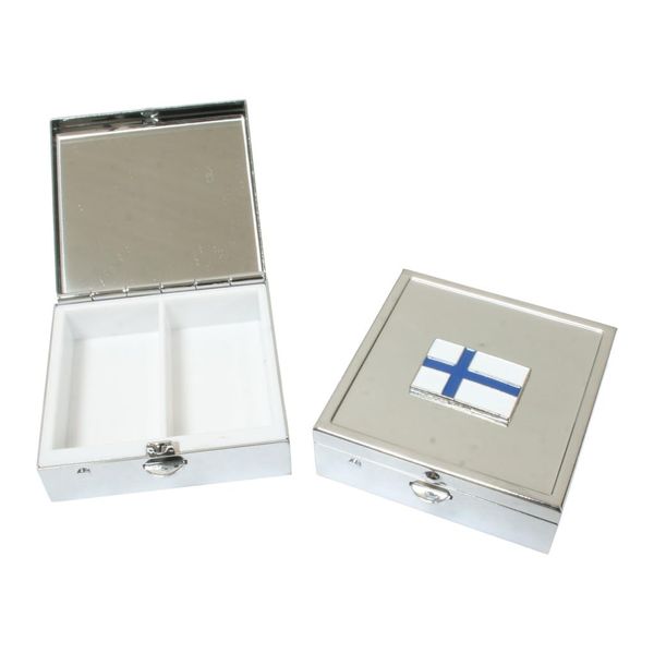 Finland Flag Pill Box Square Trinket Box 2 Compartments with Mirror Gift 623