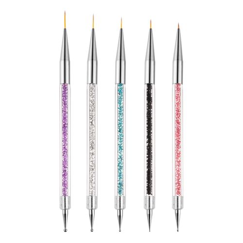Sularpek 5pcs Doubel Ended Nail Art Brushes, Nail Art Liner Brushe, Nail Dotting Tools, Pull Line Painted Pen Nail Dotting Tools Set For Diy Nail Art Designs
