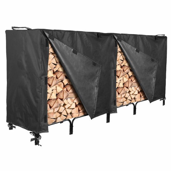 Black Outdoor Log Rack Cover 8-Feet Sun Protected Waterproof Weather Resistant