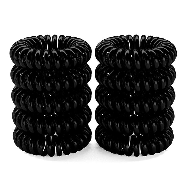 5, 10 or 25 Black or Colourful Ladies, Girls stretchy Elastic Phone Line Wire Coil Hair ponytail bands, hair ties, bobbles, gift bags by Fat-catz-copy-catz (10x black hair coils)