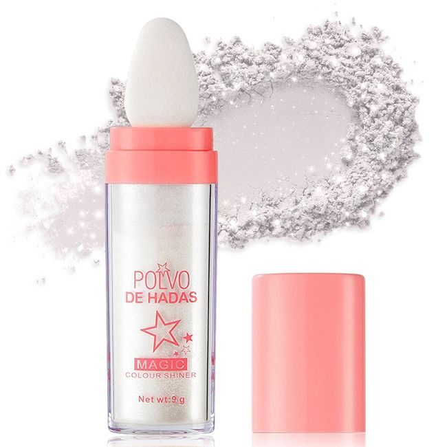 Ofanyia Highlighter Powder Stick, Polvo De Hadas Highlight Patting Powder, Shine Body Brighten Glitter Shimmer Three-dimensional Sparkle Patting Powder for Face Eyes Lips Hair Body Glow Makeup (02# White)