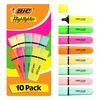BIC Highlighter Highlighters 10 Pack Assorted Colours Chisel Tip Line Width 1.2mm to 4.6mm with Drying Protection