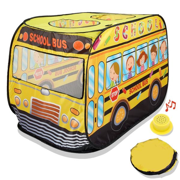 Playbees Musical School Bus Pop Up Toddlers Play Tent with 3 Openings