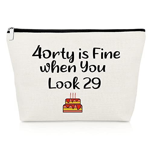 40th Birthday Gifts for Women Her Funny Makeup Bag 40 Years Old Birthday Gifts for Mom Wife Sister Friend Colleague Coworker Cosmetic Bags 1982 Birthday Gifts Forty Birthday Gift Travel Cosmetic Pouch