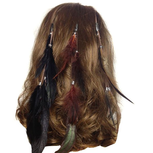 Set of 3 Handmade Boho Hippie Hair Extensions with Feather Clip Comb Headdress Hairpin DIY Accessories for Women Lady