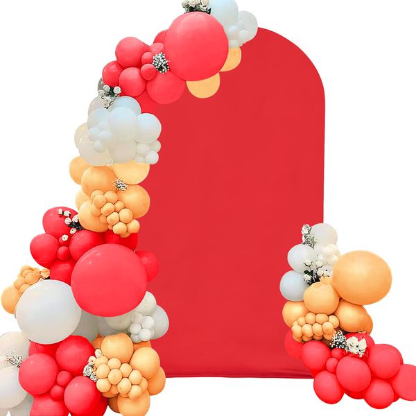 Spandex Fitted Wedding Arch Cover 7.2FT Red Arch Backdrop Cover, Round Top Chiara Backdrop Stand Covers for Wedding Birthday Party Baby Shower Banquet Arch Decoration (Red, 7.2FT)