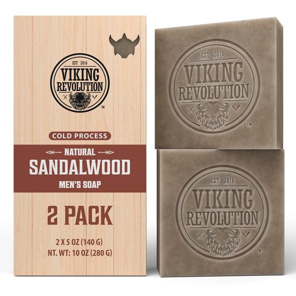 Viking Revolution Sandalwood Natural Soap for Men - Mens Soap Bar with Essential Oils Cold Pressed Bar Soap for Men - Nourishing Mens Bar Soap with Coconut Oil, Shea Oil, Almond Oil (2 Pack)